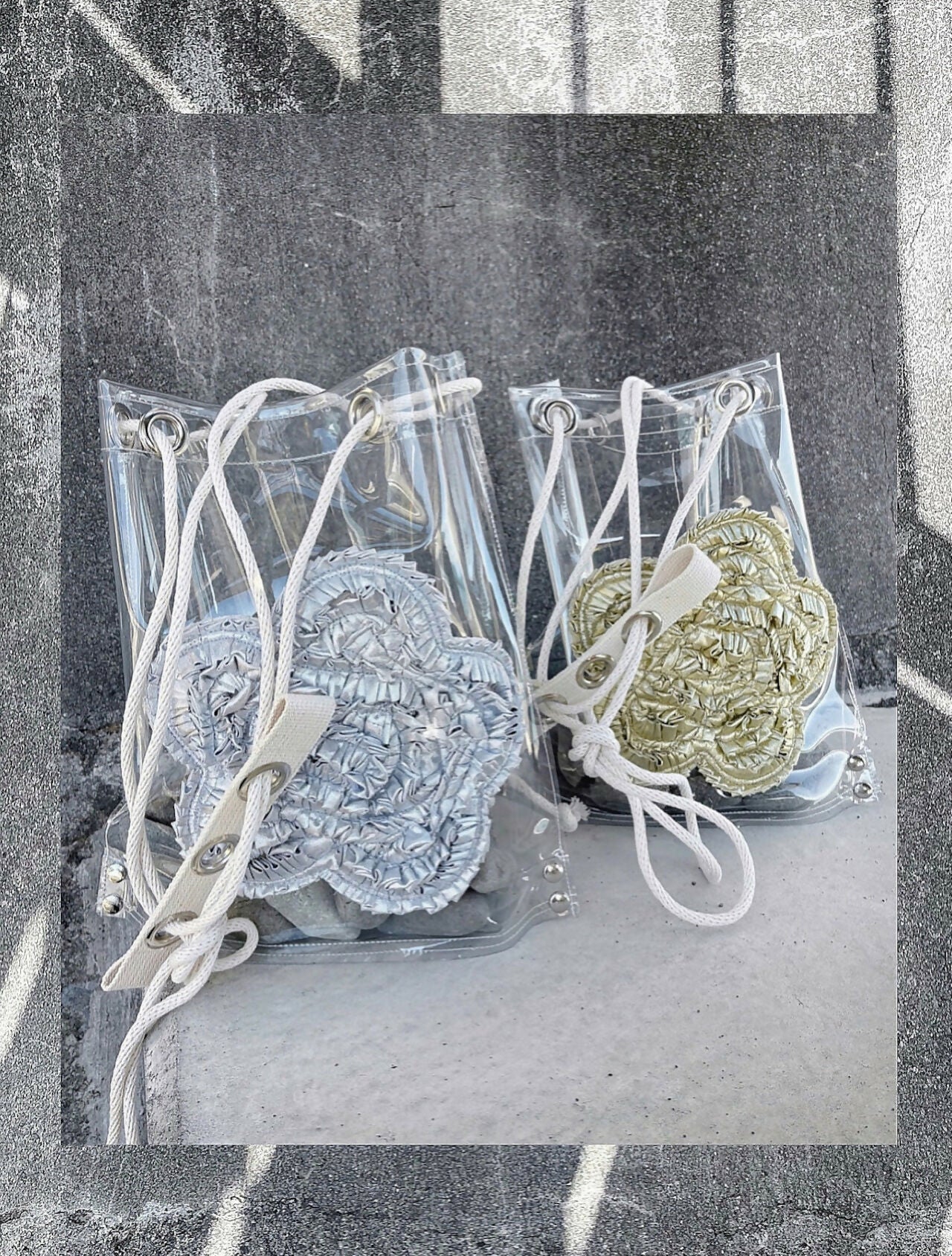 PVC VINYL x SOLID-DECORATION METALLIC FLOWER DRAWSTRING BAG Studio Stars