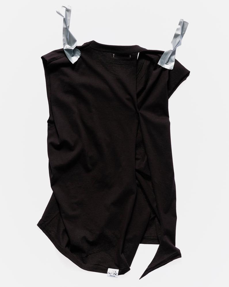 005-102 Asymmetrical Black T-shirt Evade House