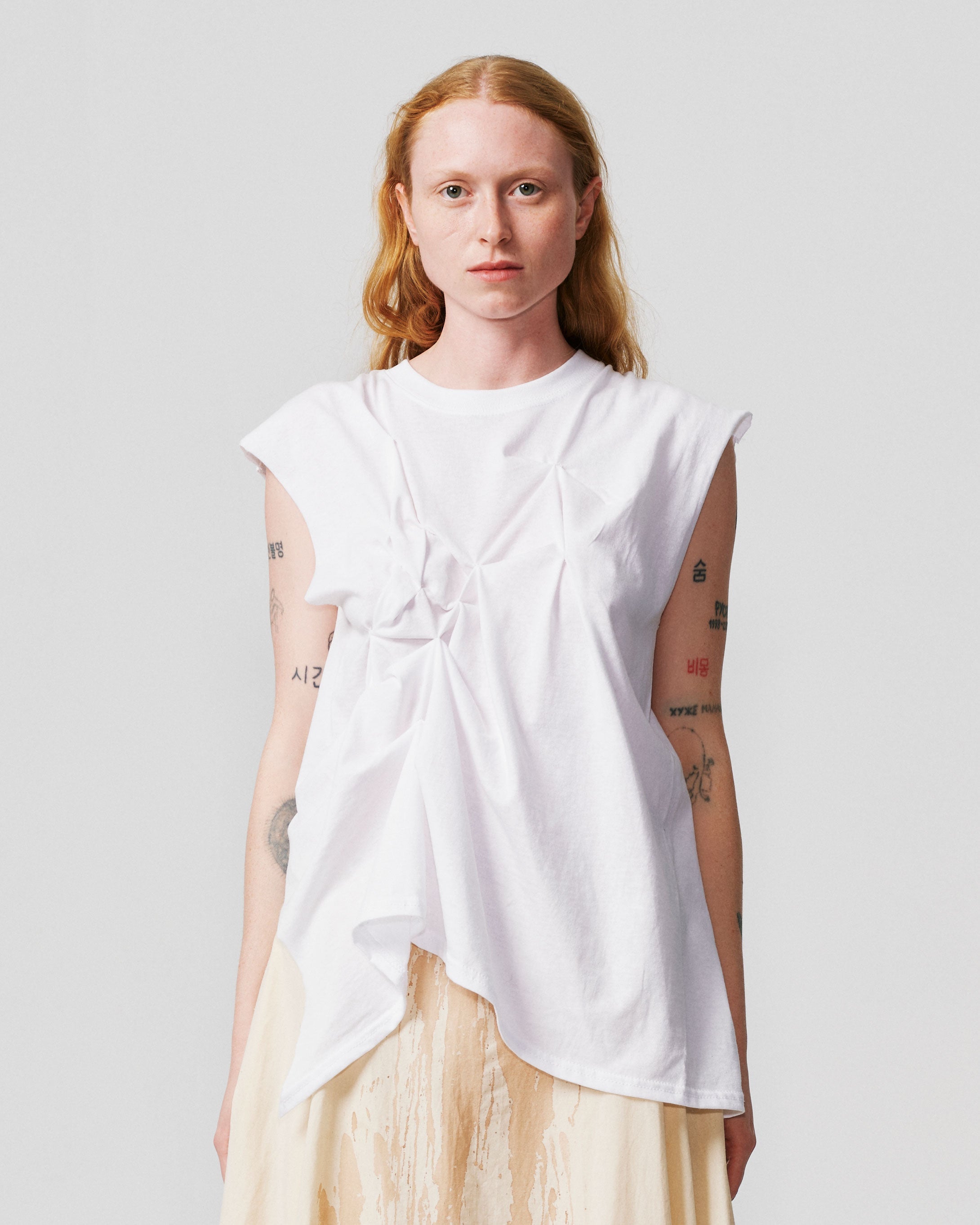 006-C-13 Asymmetrical White T-shirt Studio Stars