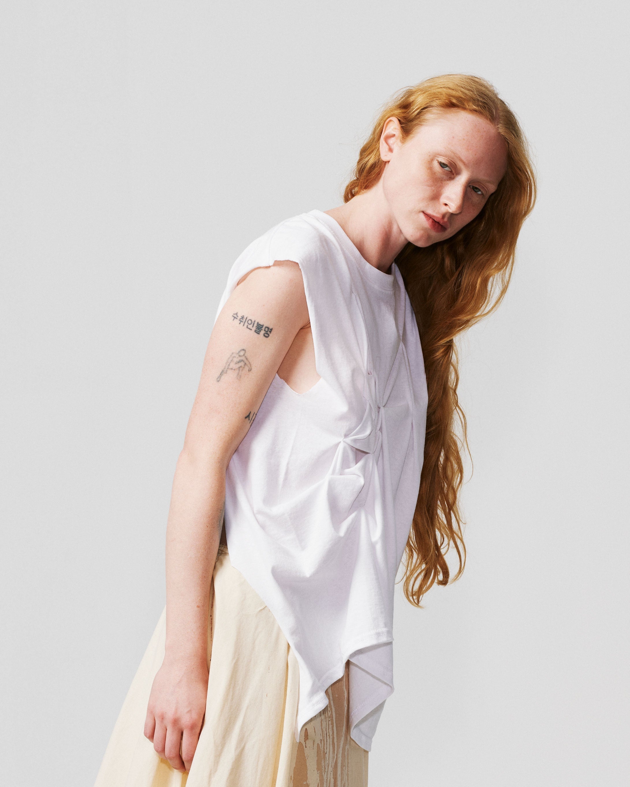 006-C-13 Asymmetrical White T-shirt Studio Stars