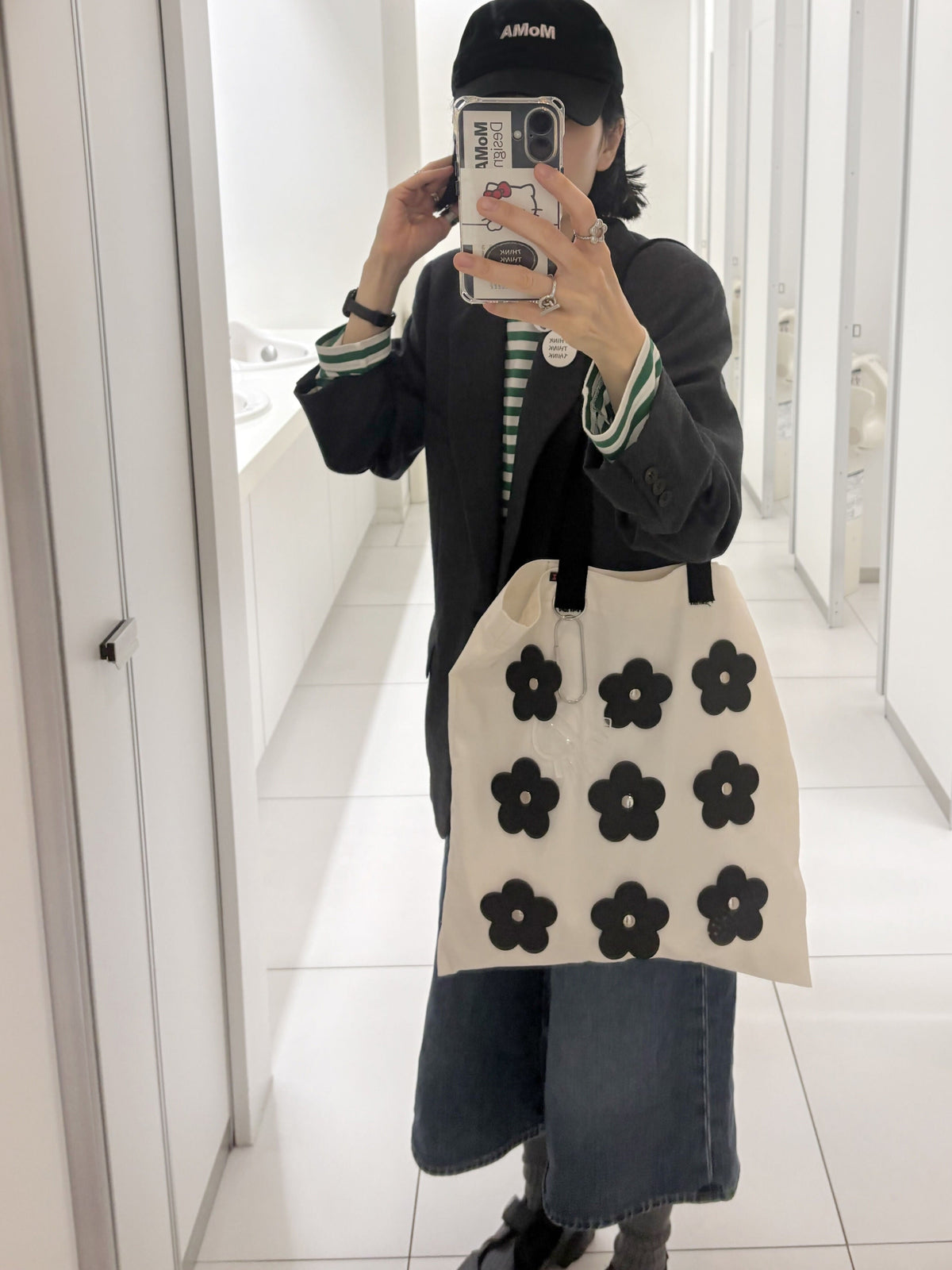 CIRCLE FLOWER MOTIF DECORATION BIG TOTE BAG Studio Stars
