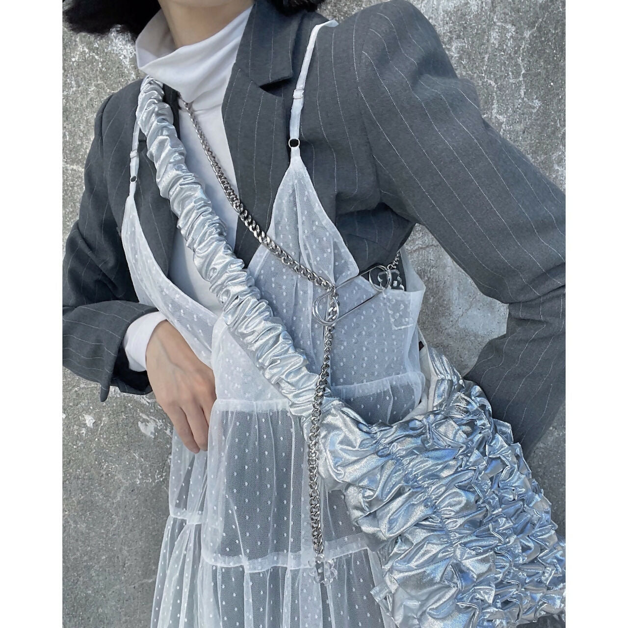 METALLIC COLLAGE BAG GATHER HANDLE Keiyamaguchi works