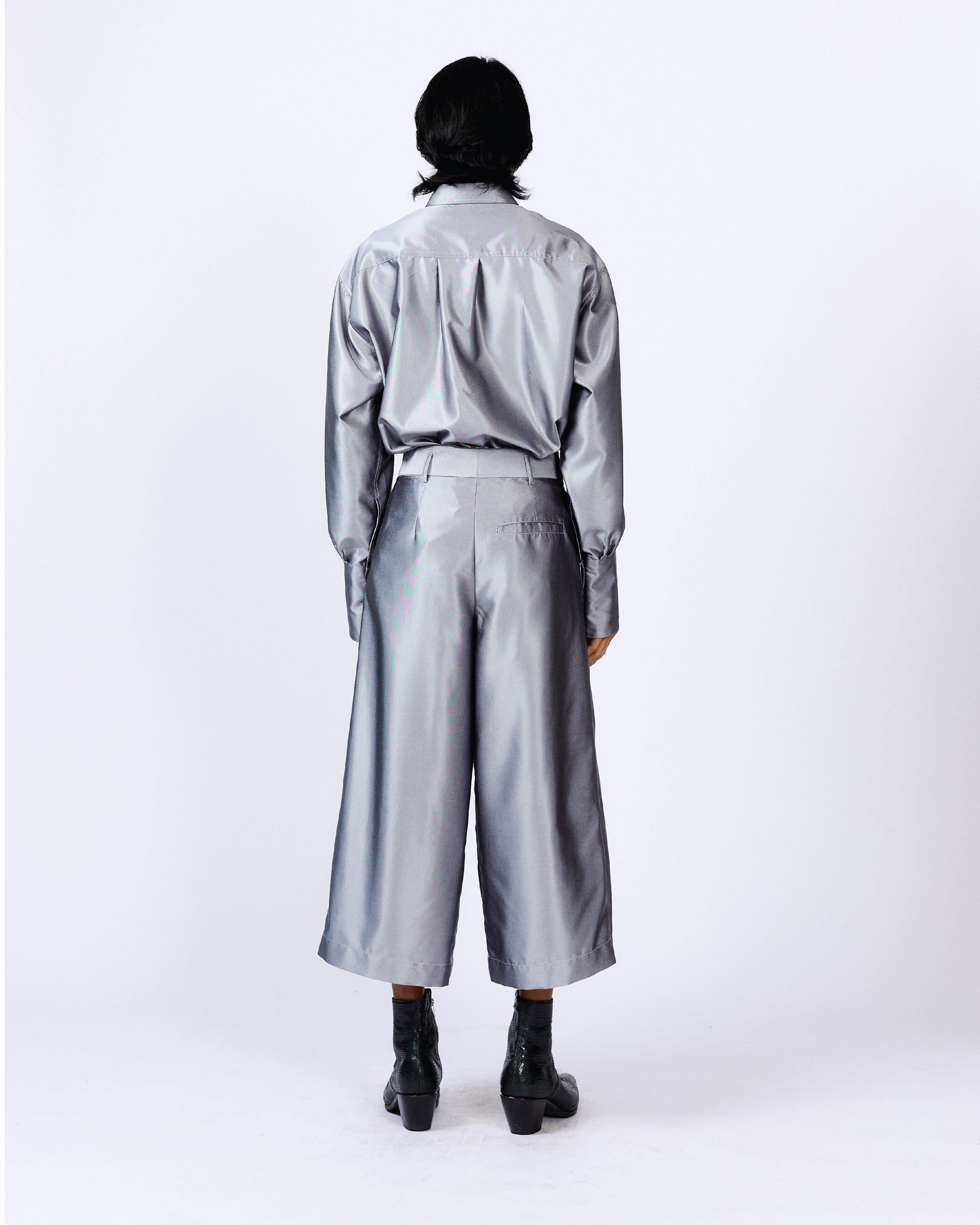 PLEATED SILVER TROUSERS Renè